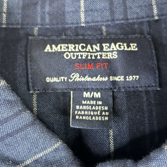 AMERICAN EAGLE Shirt Mens M Slim Fit Blue Stripe Lightweight Flannel Button Down - Picture 8 of 11